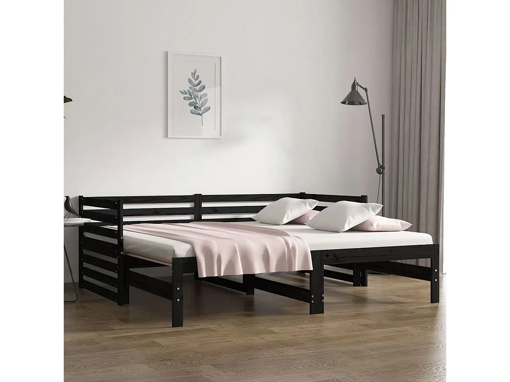 Sofá-cama de puxar 2x(80x200) cm pinho maciço preto