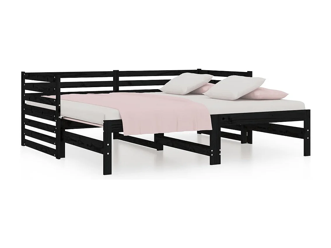 Sofá-cama de puxar 2x(80x200) cm pinho maciço preto