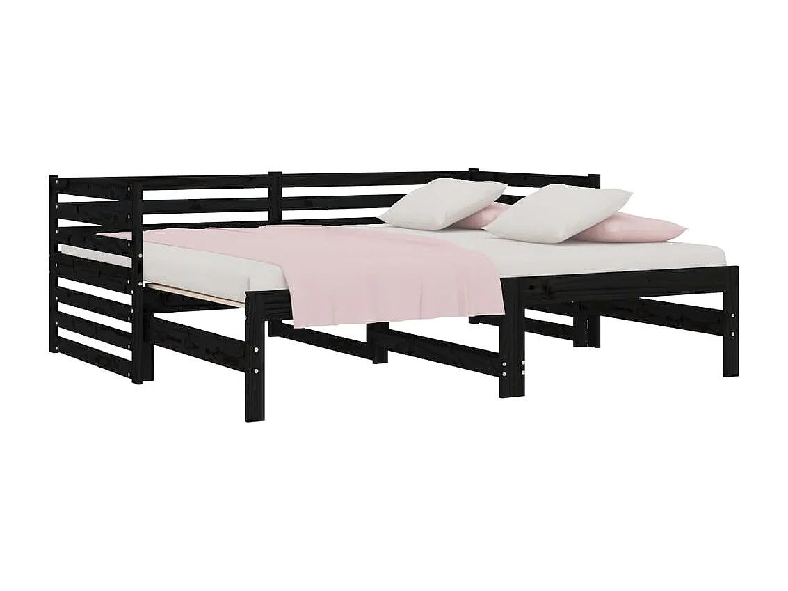 Sofá-cama de puxar 2x(80x200) cm pinho maciço preto