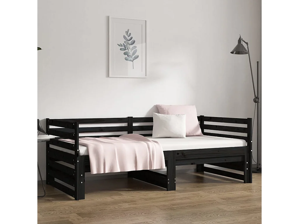 Sofá-cama de puxar 2x(80x200) cm pinho maciço preto