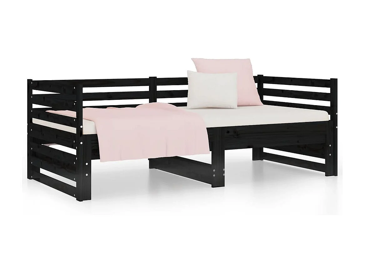 Sofá-cama de puxar 2x(80x200) cm pinho maciço preto