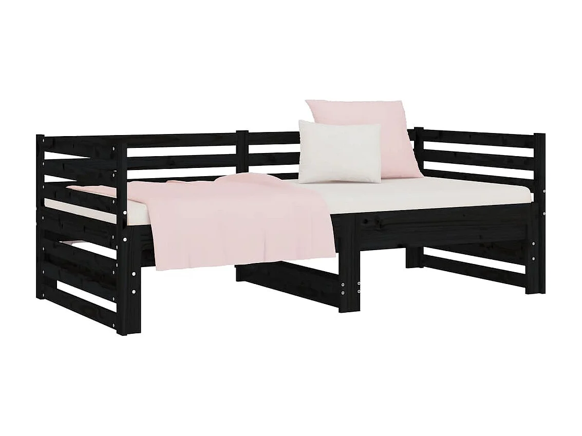 Sofá-cama de puxar 2x(80x200) cm pinho maciço preto