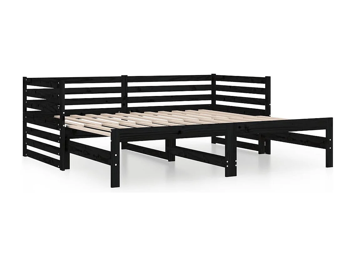 Sofá-cama de puxar 2x(80x200) cm pinho maciço preto