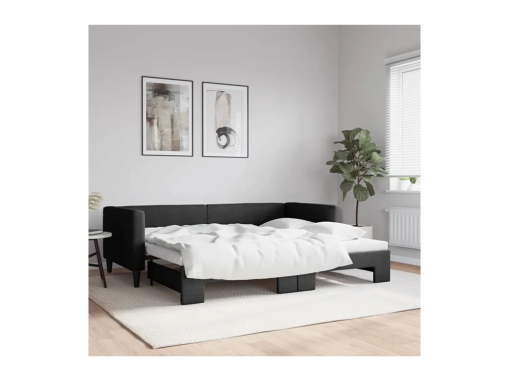 Lit de jour avec lit gigogne noir 90x190 cm tissu