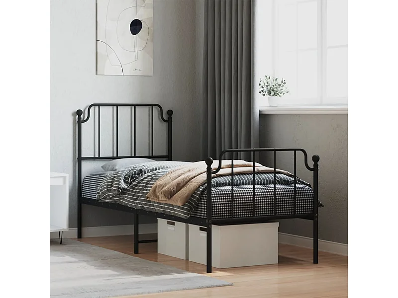 Estrutura de cama com cabeceira e pés 75x190 cm metal preto