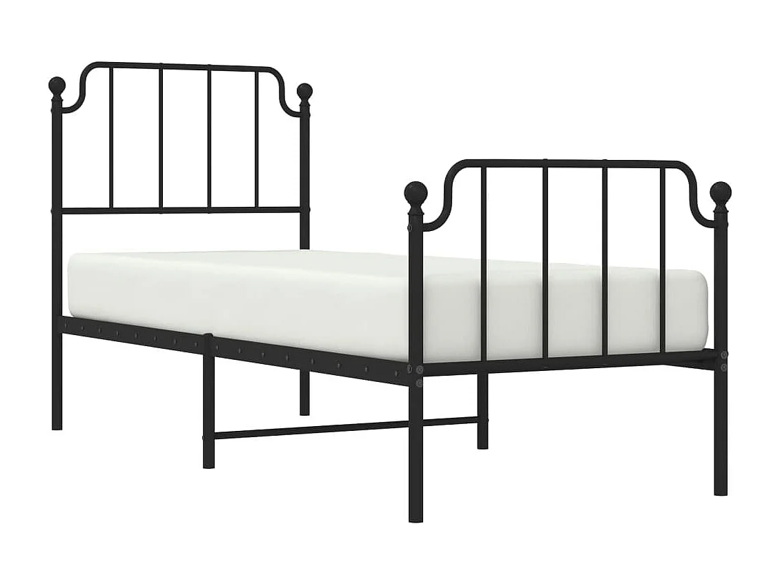Estrutura de cama com cabeceira e pés 75x190 cm metal preto