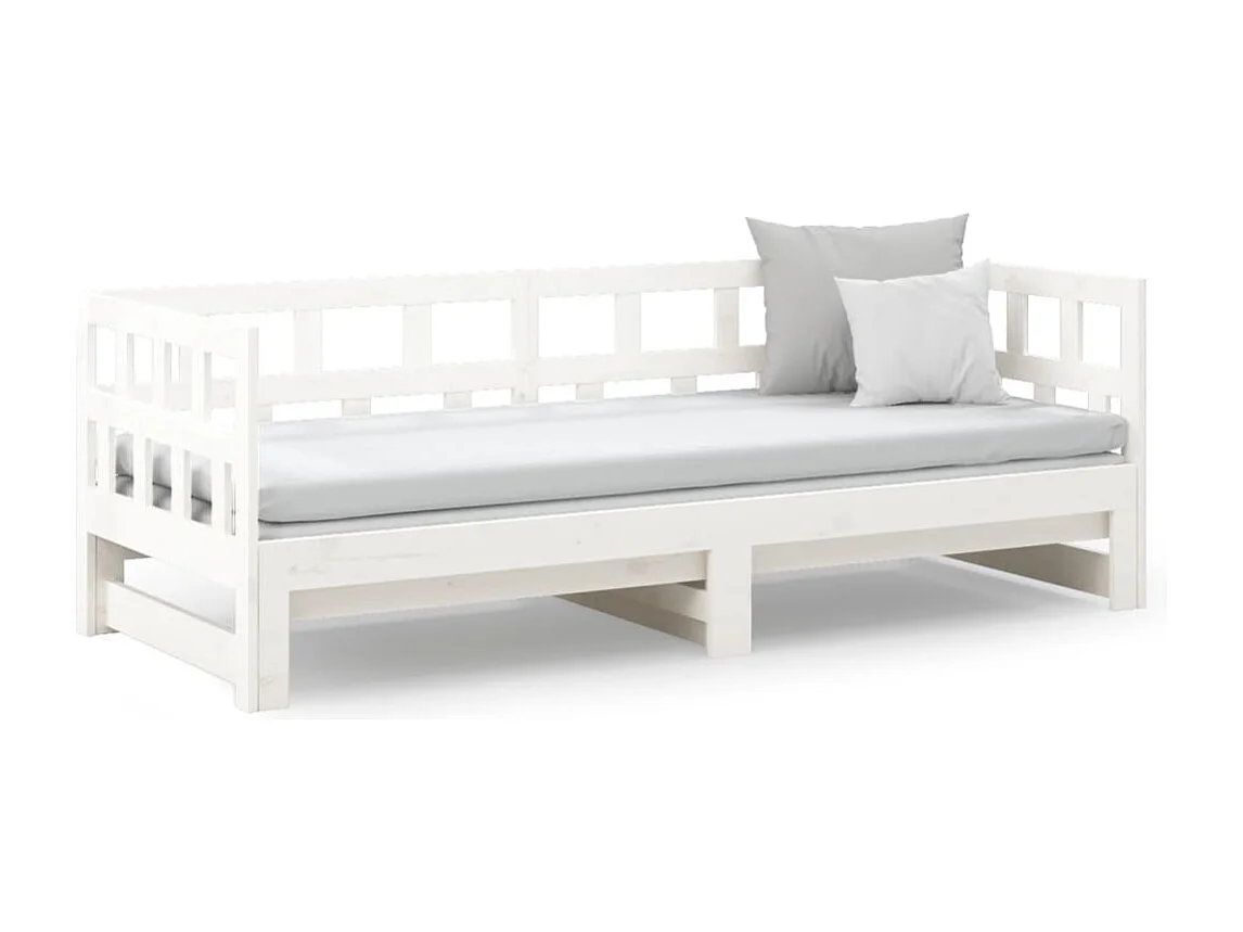 Slaapbank uitschuifbaar massief grenenhout wit 2x(90x200) cm