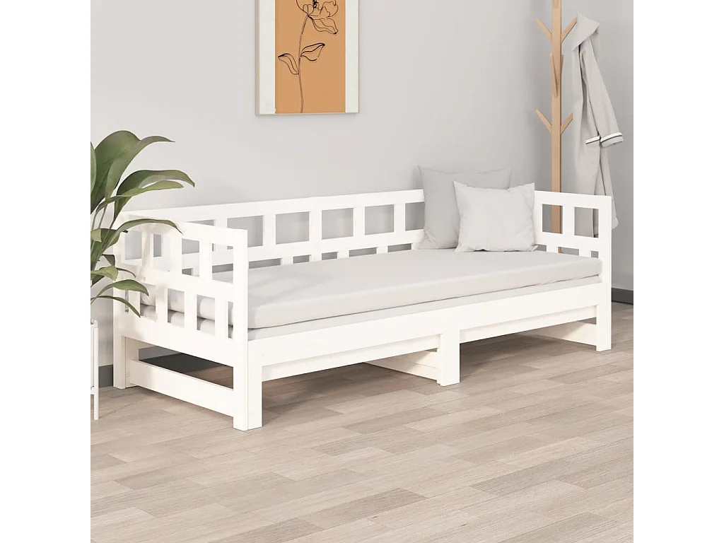 Slaapbank uitschuifbaar massief grenenhout wit 2x(90x200) cm