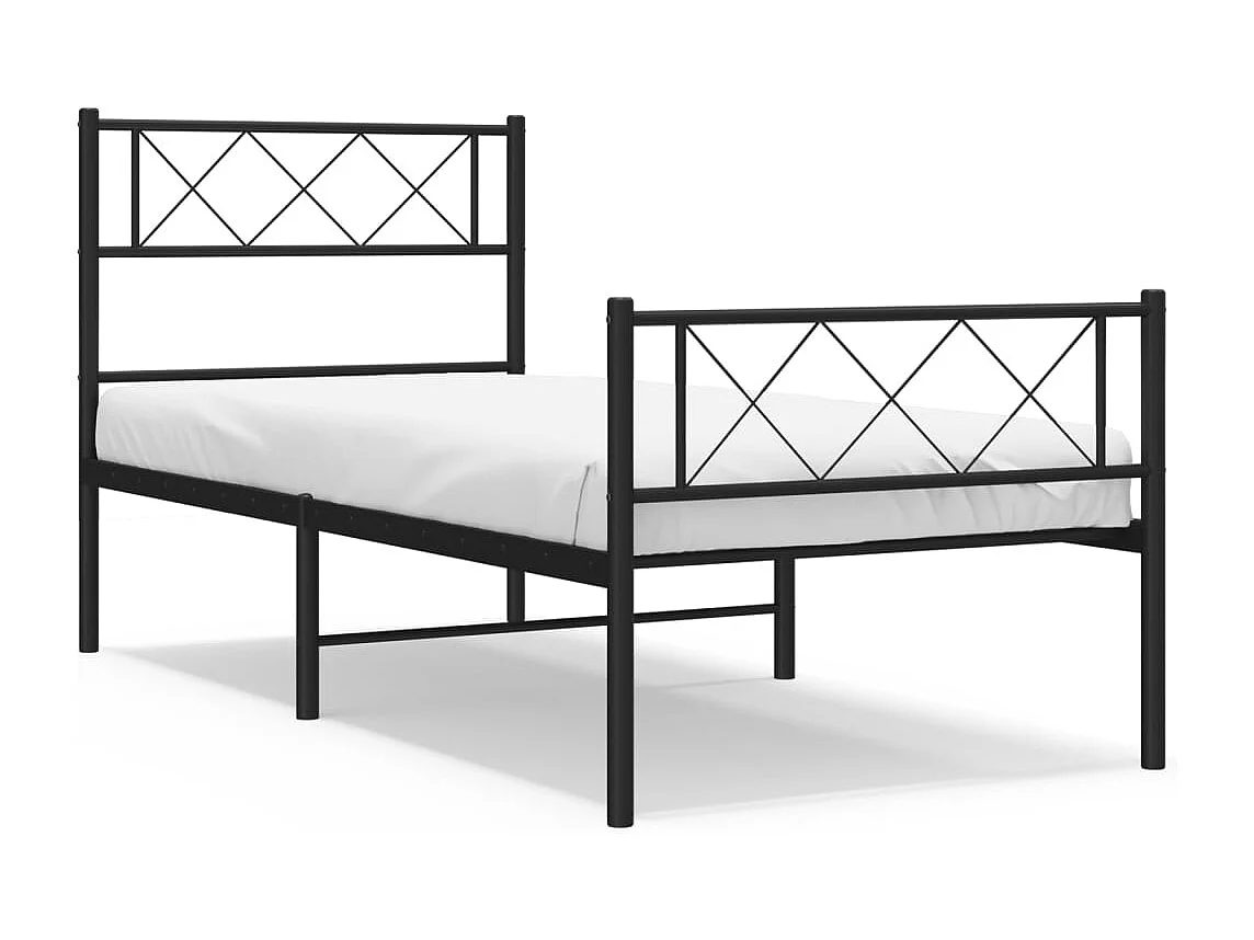 Cadre de lit métal avec tête de lit/pied de lit noir 107x203 cm