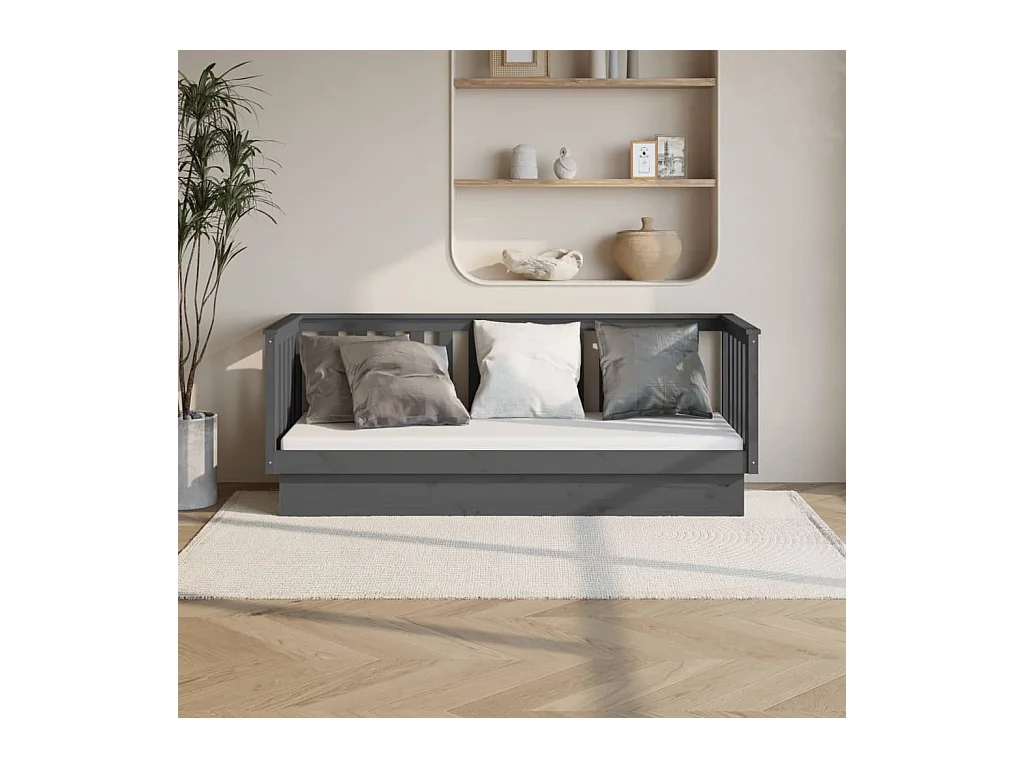 Lit de jour Gris 75x190 cm Bois de pin massif