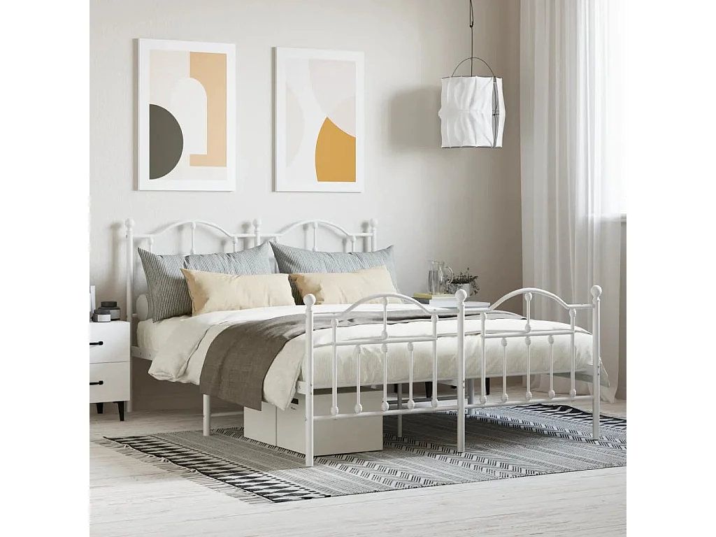 Estructura cama metal cabecero y pie de cama blanco 140x190 cm