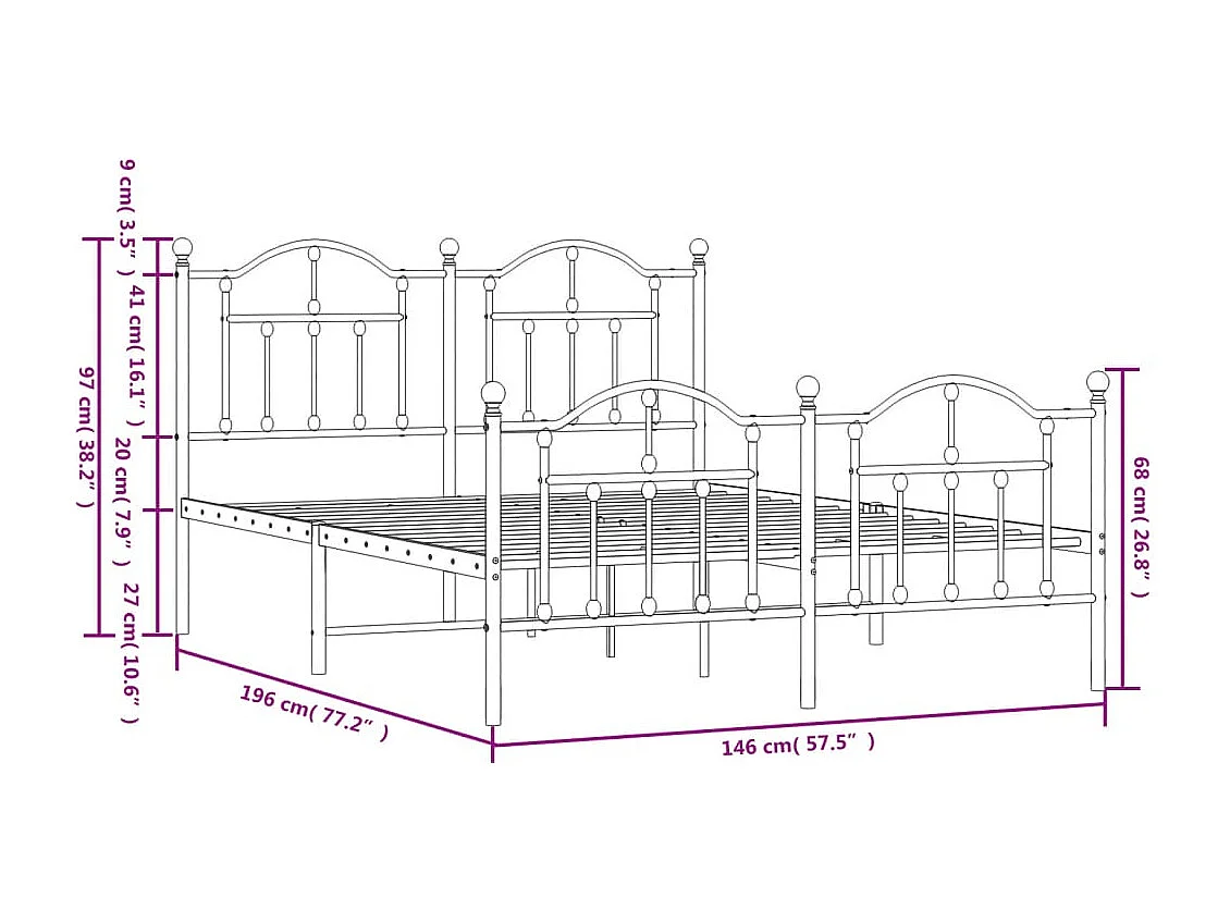 Estructura cama metal cabecero y pie de cama blanco 140x190 cm