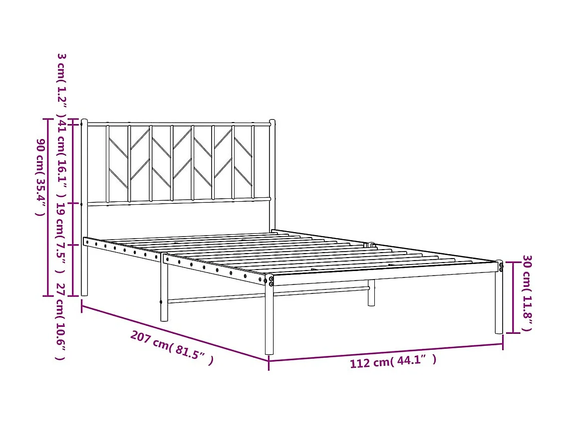Estructura de cama de metal con cabecero blanco 107x203 cm