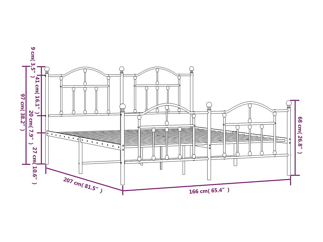 Estructura de cama cabecero y pie de cama metal negro 160x200cm