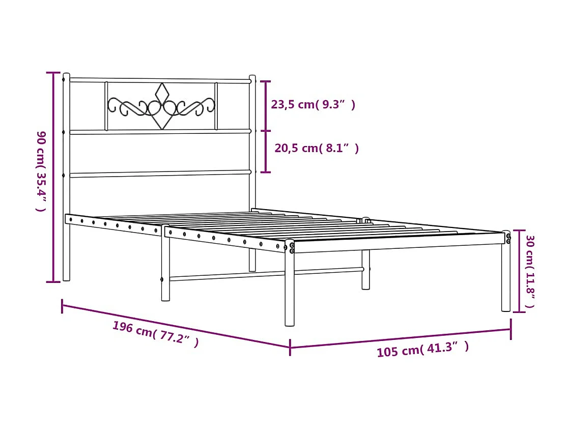 Estrutura de cama com cabeceira 100x190 cm metal branco