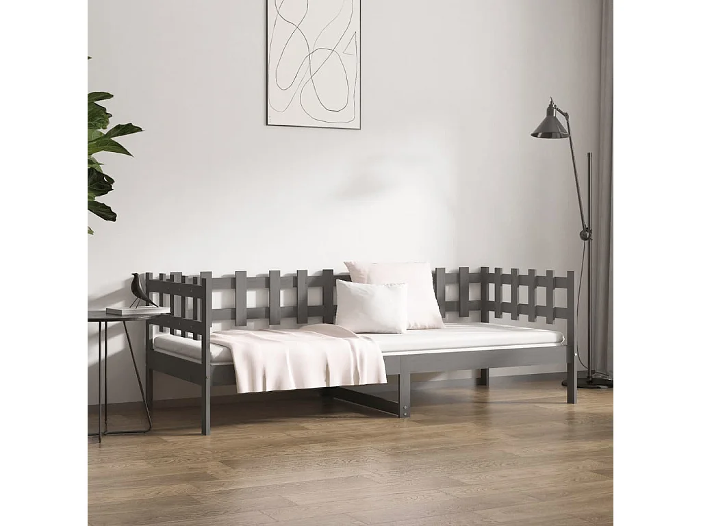 Lit de jour Gris 90x190 cm Bois de pin massif