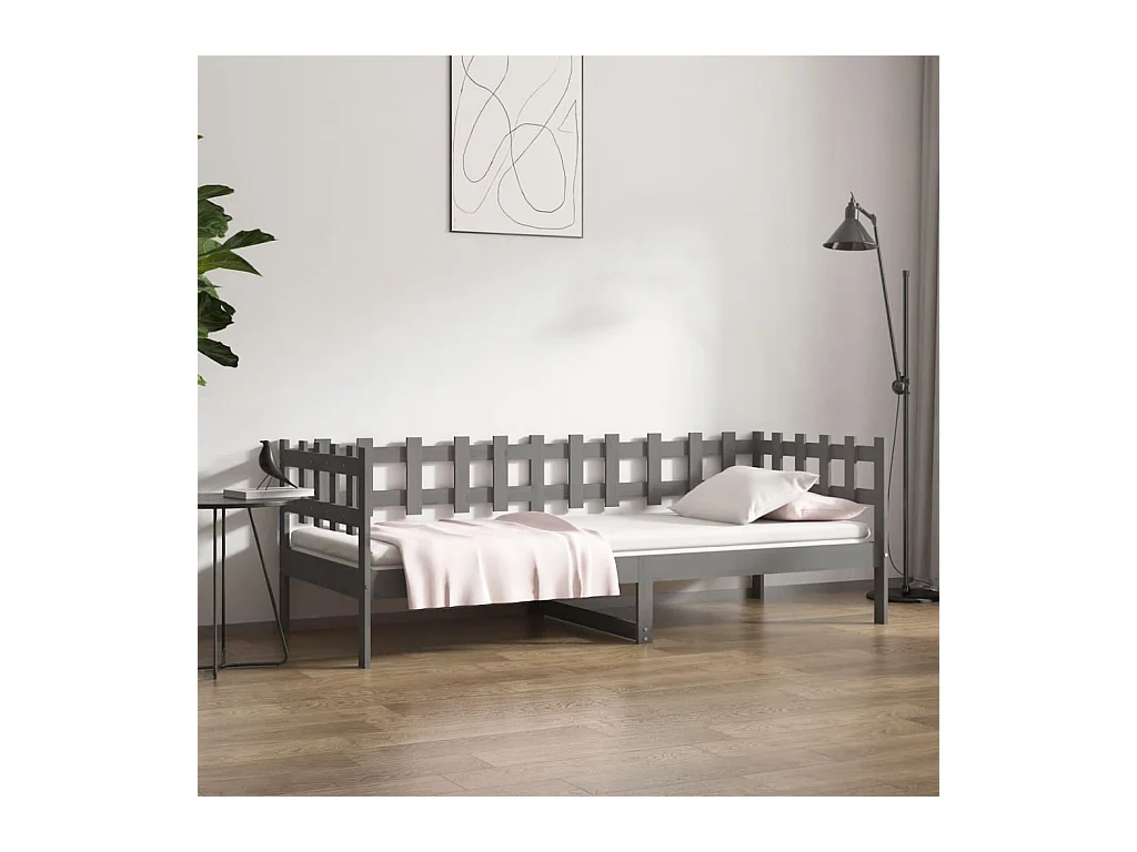 Sofá-cama 90x190 cm madeira de pinho maciça cinzento