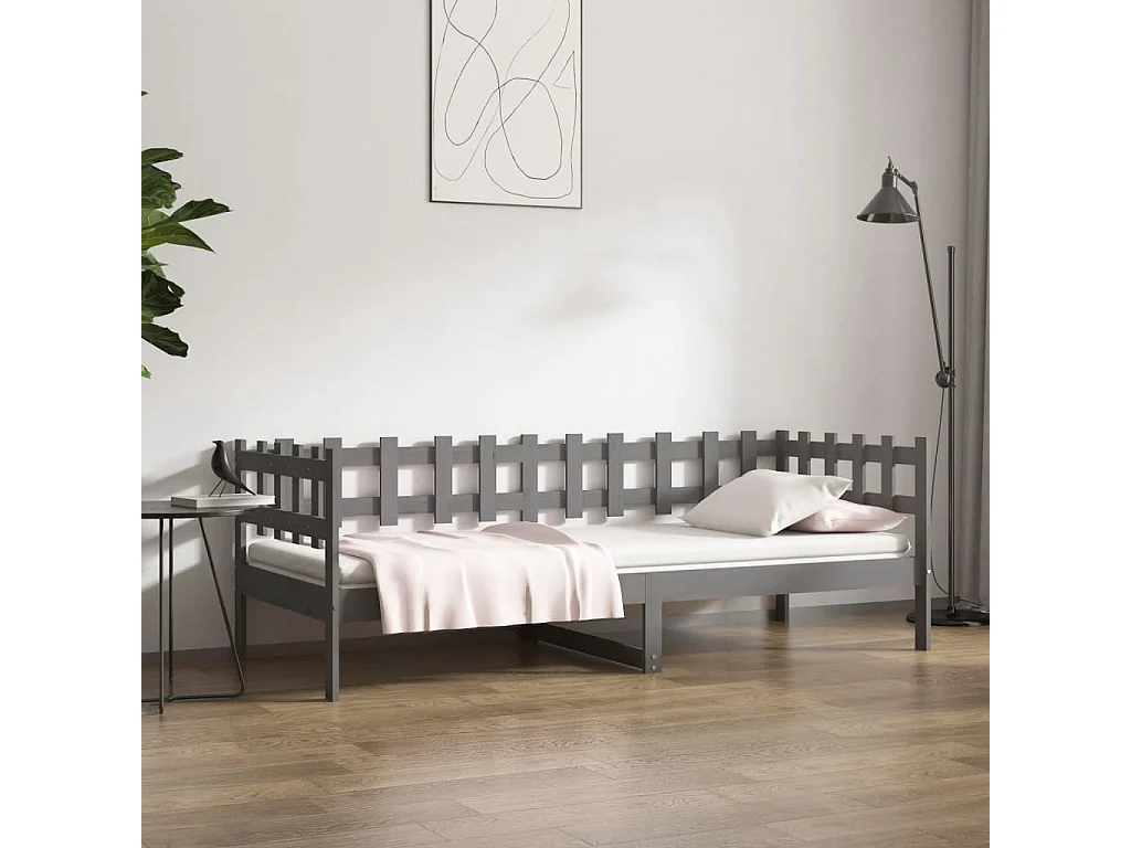 Sofá cama madera maciza de pino gris 90x190 cm
