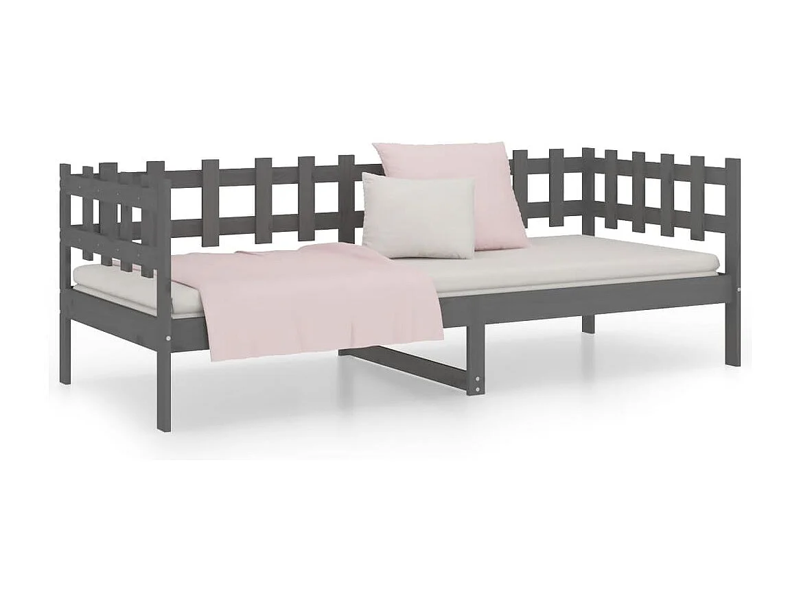Sofá cama madera maciza de pino gris 90x190 cm