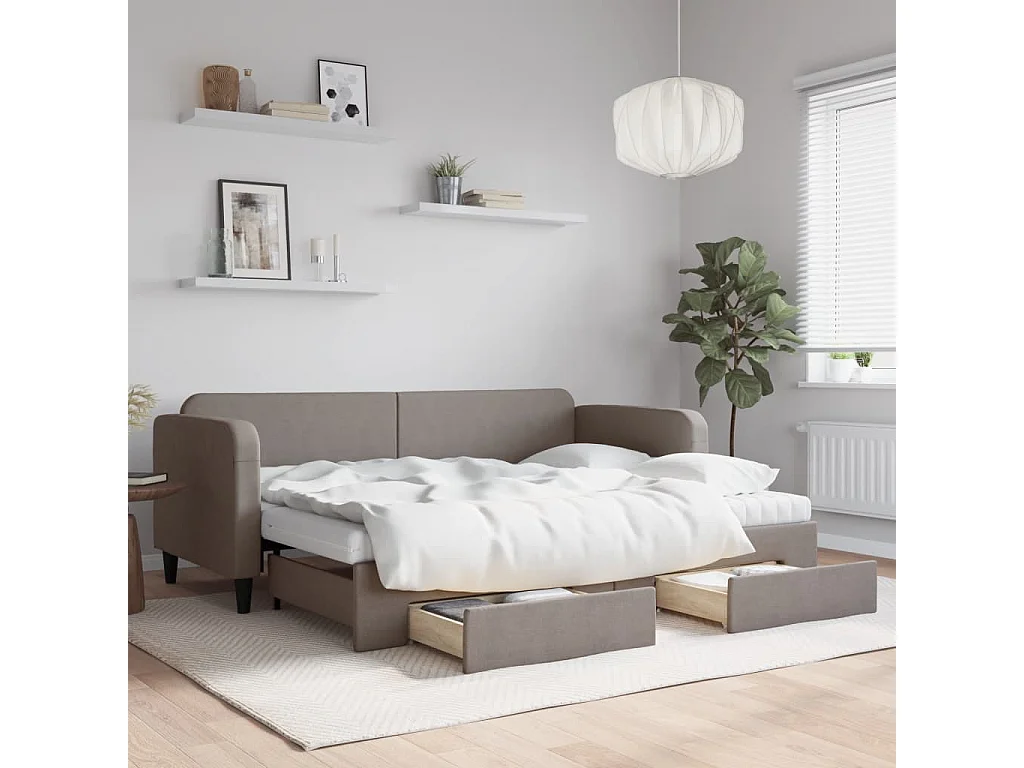 Slaapbank met onderschuifbed en lades 80x200 cm stof taupe