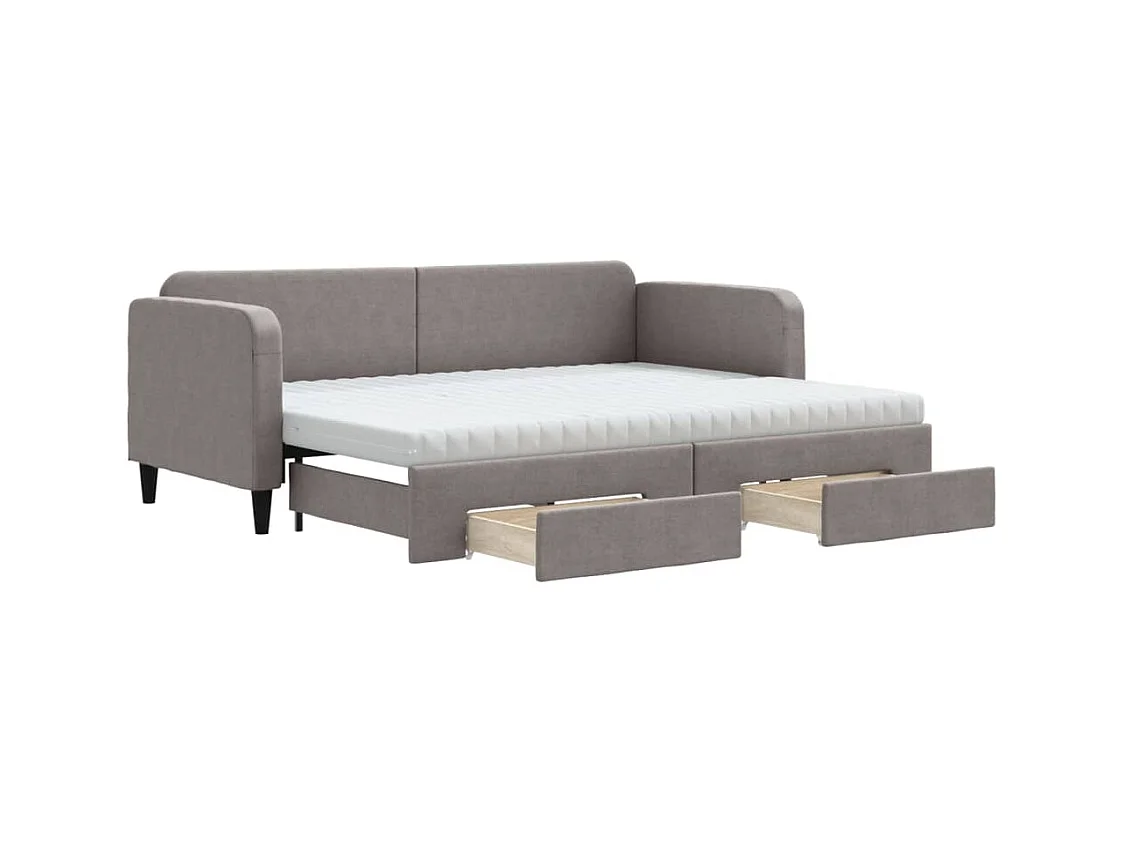Lit de jour avec gigogne et tiroirs taupe 80x200 cm tissu