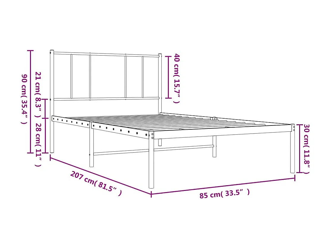 Estructura de cama de metal con cabecero blanco 80x200 cm