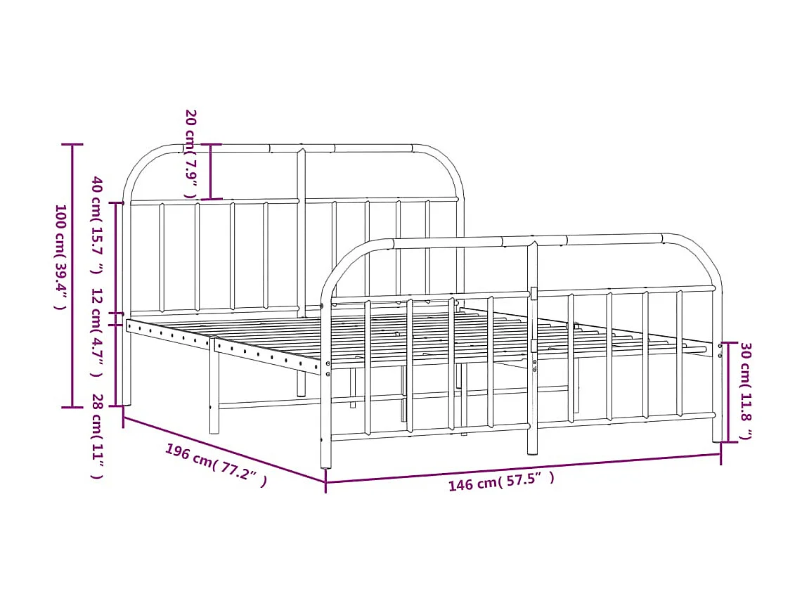Estrutura de cama com cabeceira e pés 140x190 cm metal preto