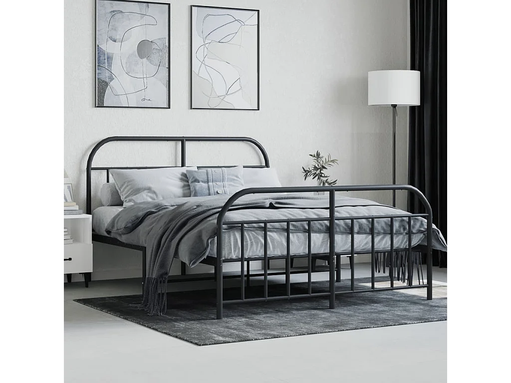 Estructura de cama cabecero y pie de cama metal negro 140x190cm