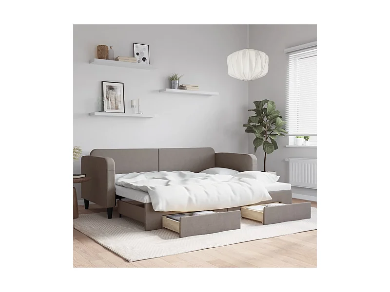 Sofá cama nido con cajones tela gris taupe 80x200 cm