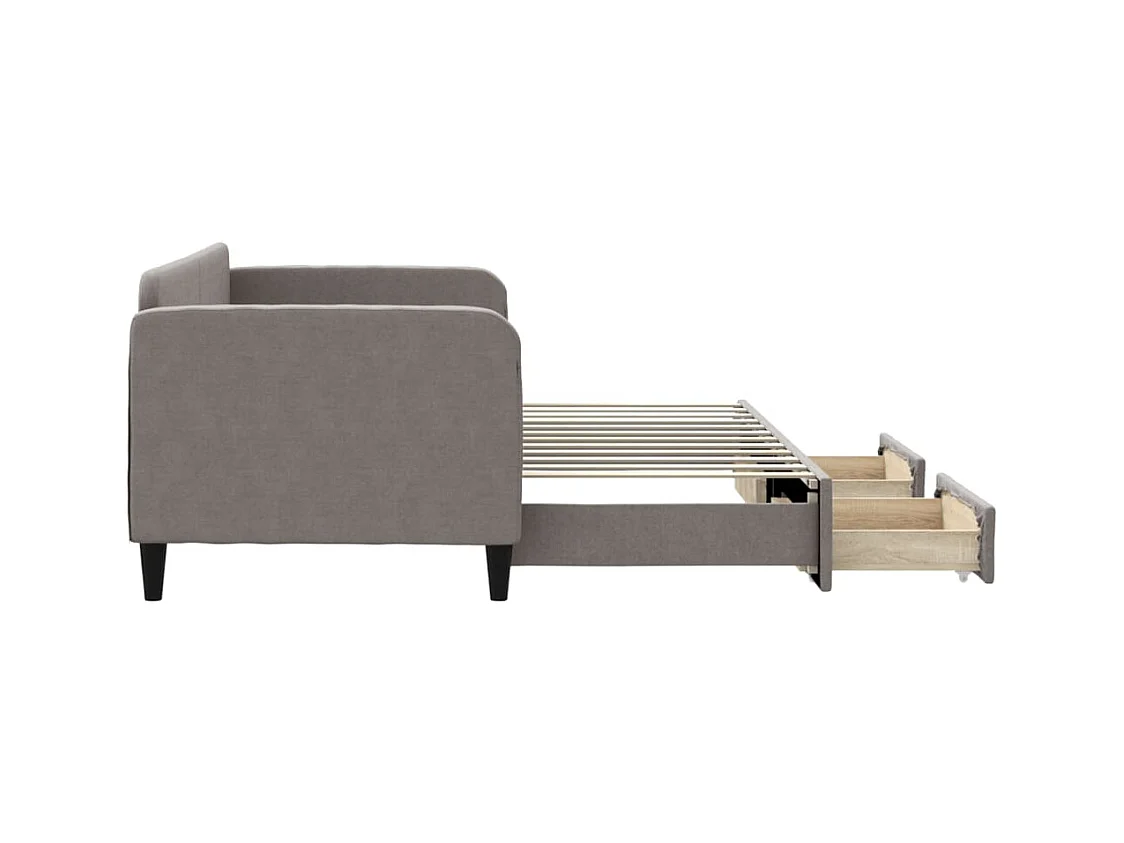 Lit de jour avec gigogne et tiroirs taupe 80x200 cm tissu