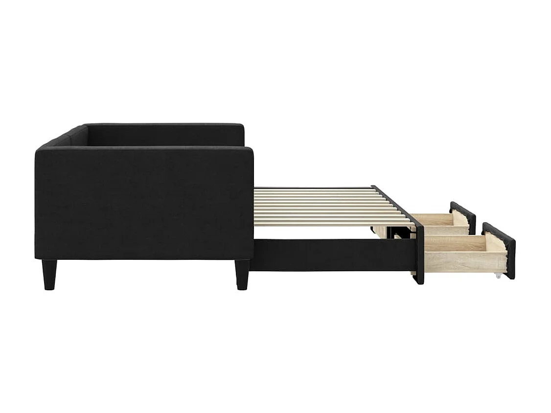 Lit de jour avec gigogne et tiroirs noir 90x200 cm tissu