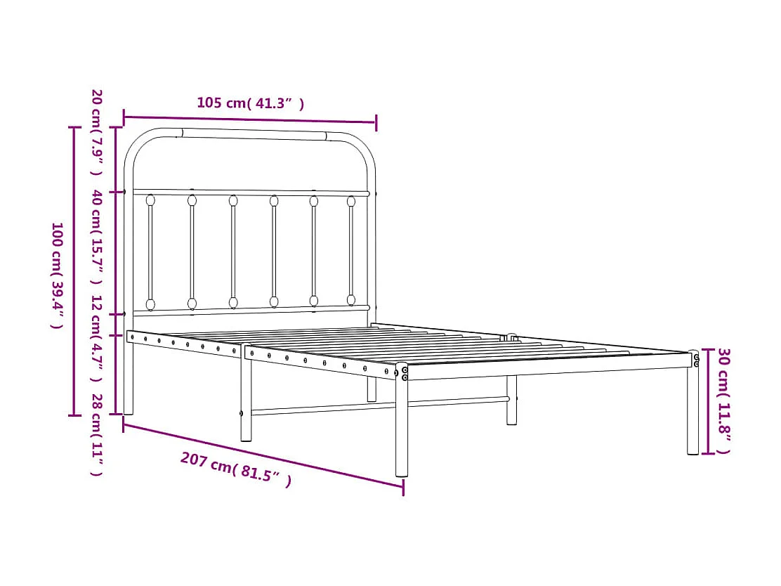 Estrutura de cama com cabeceira 100x200 cm metal branco