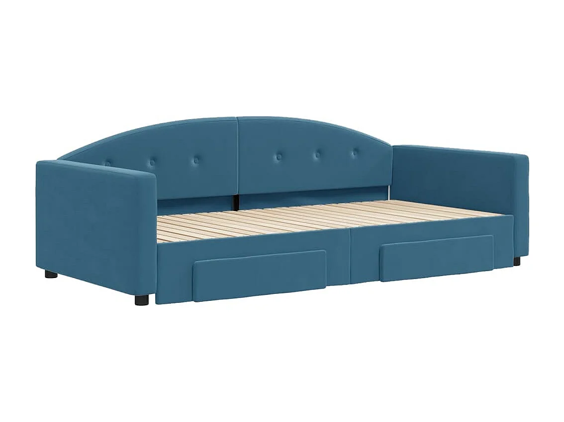 Lit de jour avec gigogne et tiroirs bleu 100x200 cm velours