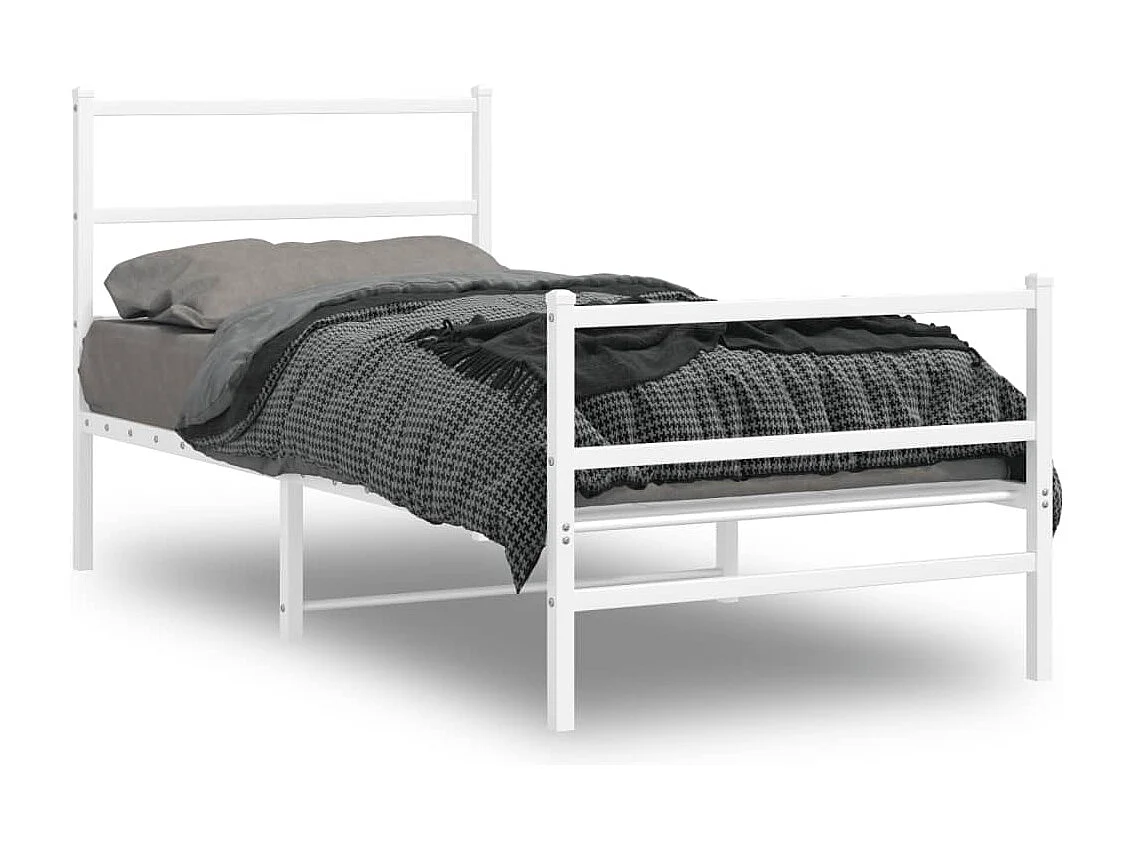 Estructura cama metal con cabecero y estribo blanco 90x200 cm