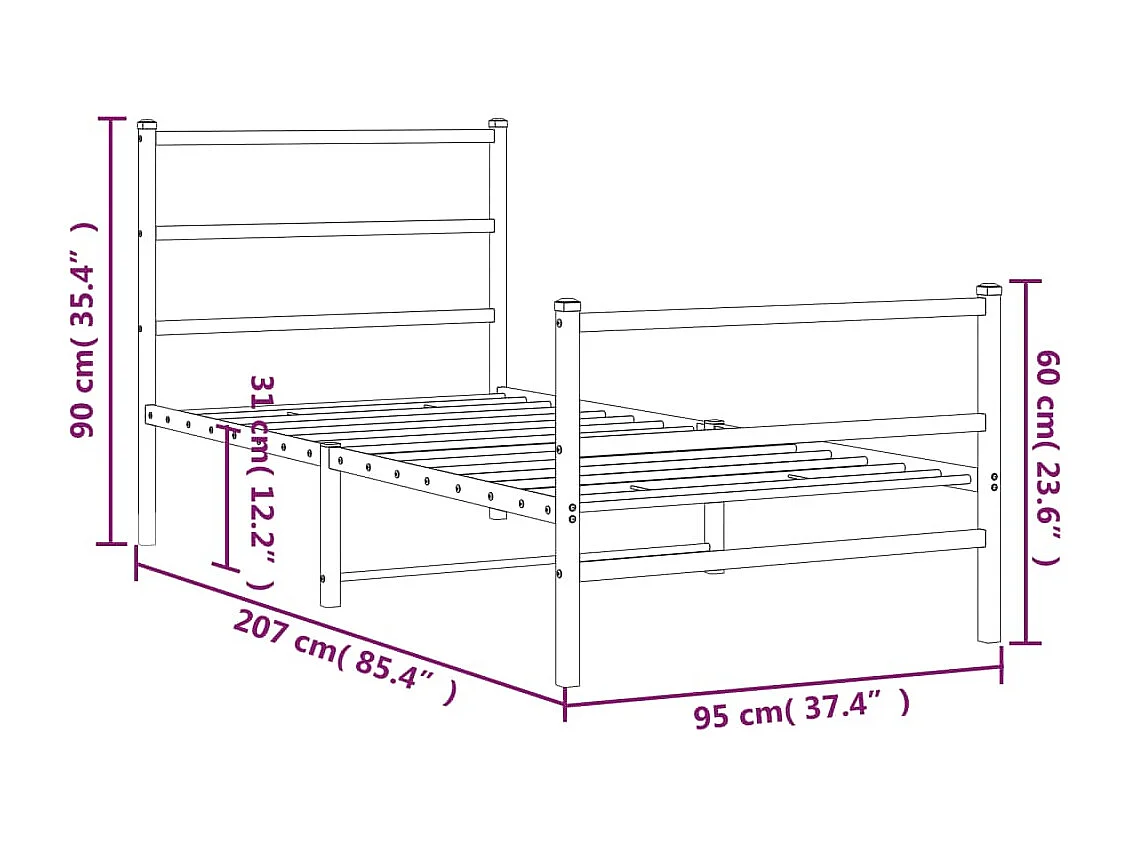 Estructura cama metal con cabecero y estribo blanco 90x200 cm