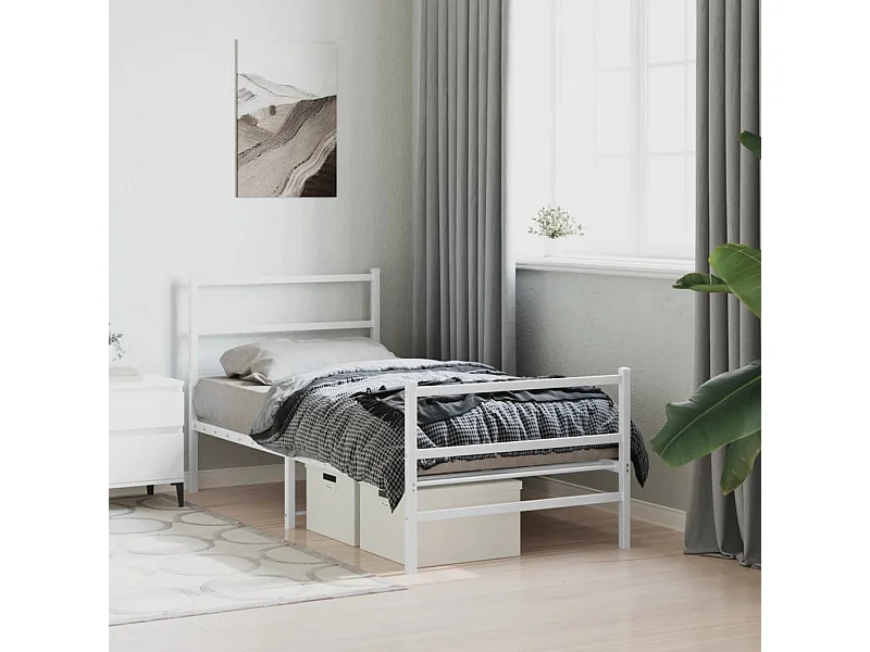 Estructura cama metal con cabecero y estribo blanco 90x200 cm