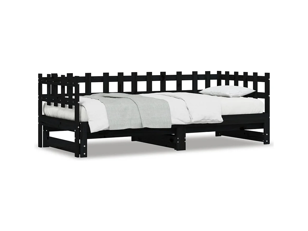Lit coulissant Noir 2x(80x200) cm Bois de pin massif