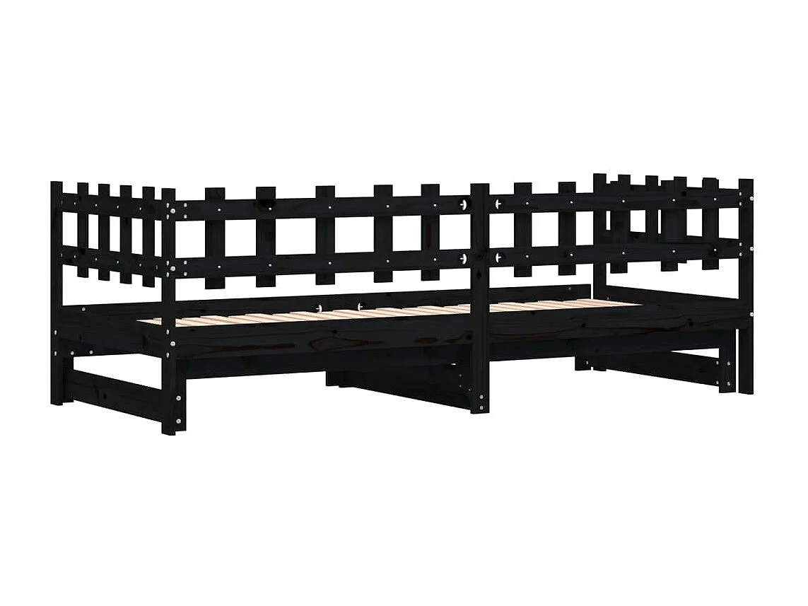 Lit coulissant Noir 2x(80x200) cm Bois de pin massif