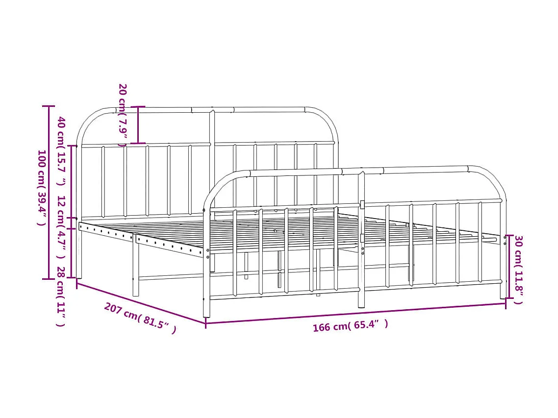 Estructura cama metal con cabecero y estribo blanco 160x200 cm