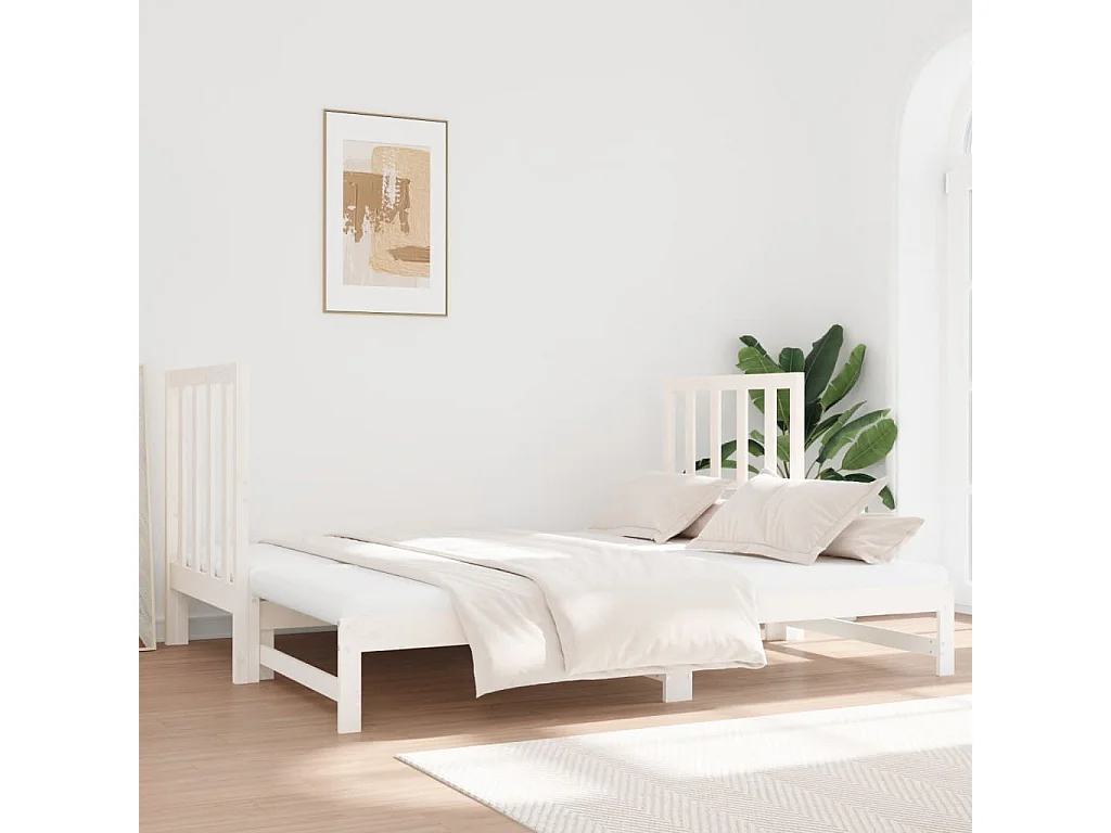 Lit coulissant Blanc 2x(90x190) cm Bois de pin massif