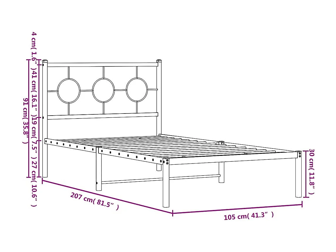 Estrutura de cama com cabeceira 100x200 cm metal branco