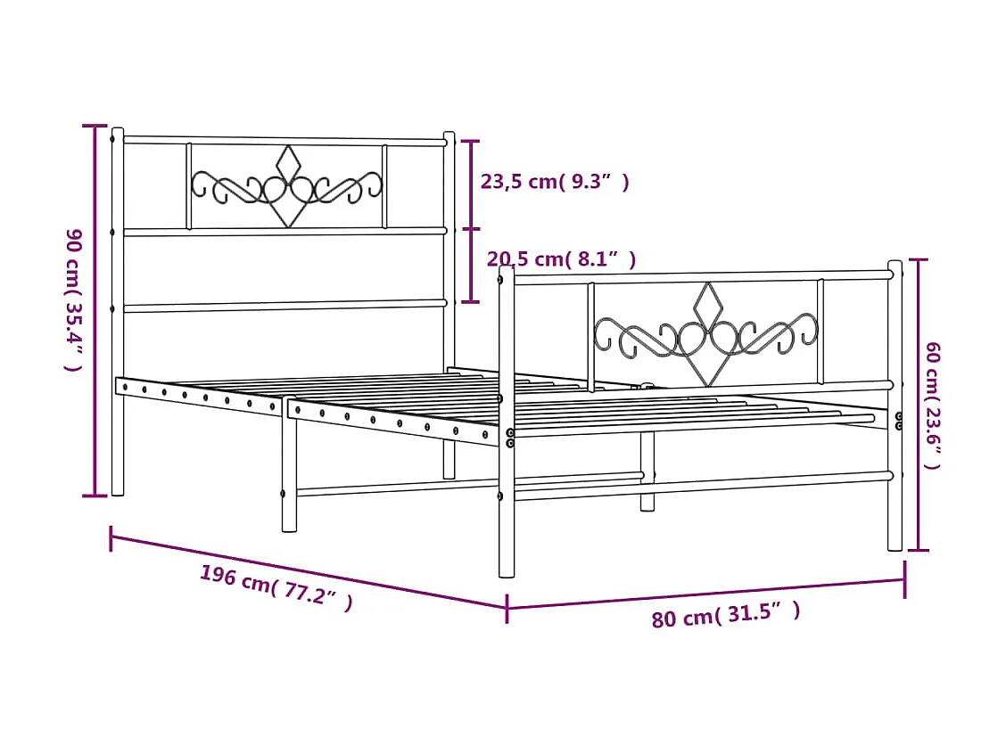Estructura cama metal con cabecero y pie cama blanca 75x190 cm