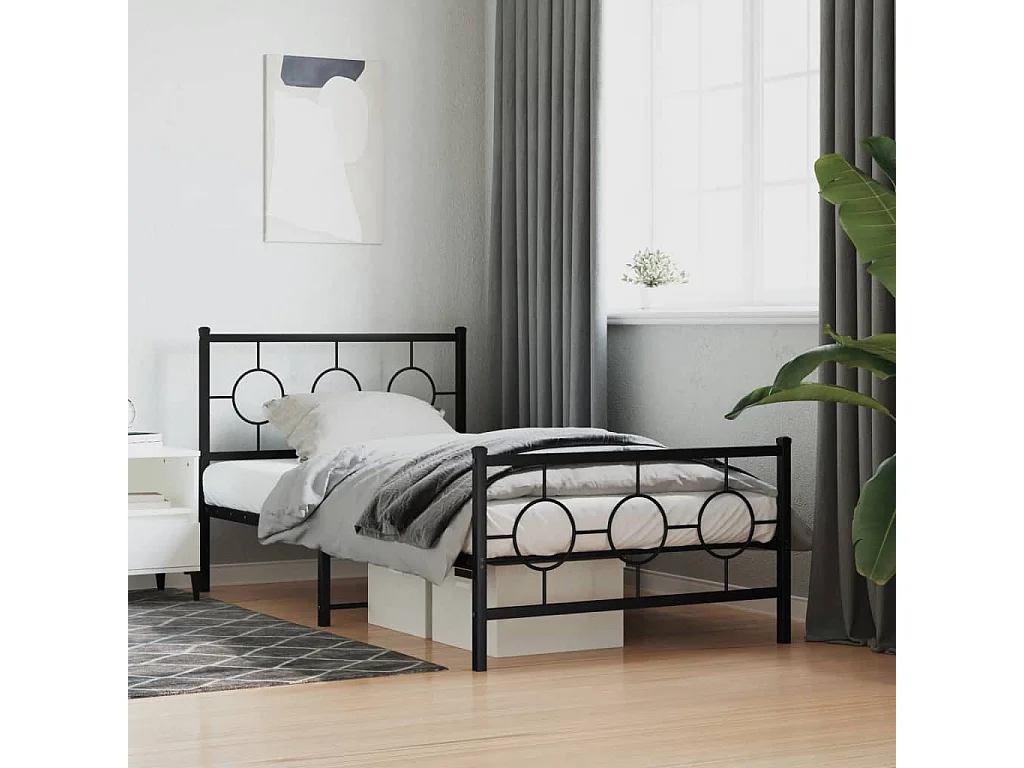 Estrutura de cama com cabeceira e pés 100x190 cm metal preto