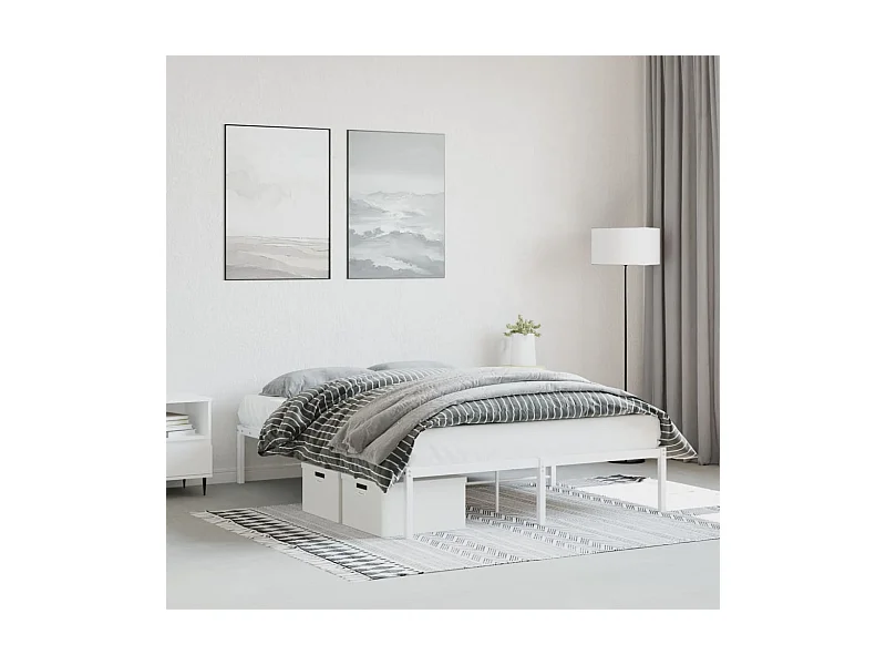 Cadre de lit métal blanc 140x190 cm