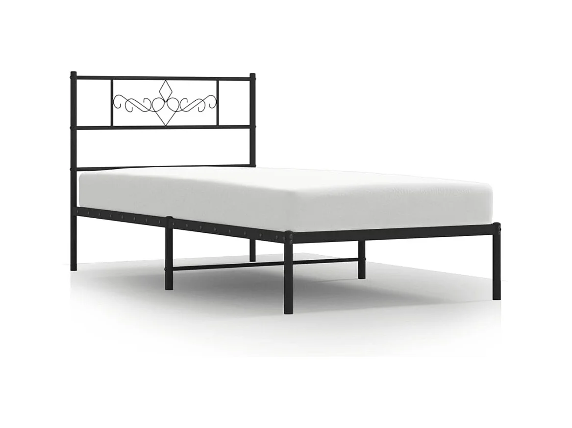 Cadre de lit métal avec tête de lit noir 75x190 cm