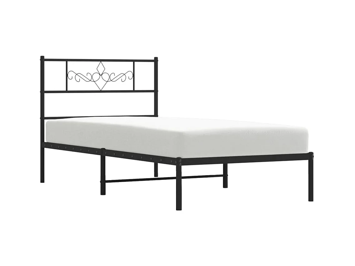 Cadre de lit métal avec tête de lit noir 75x190 cm