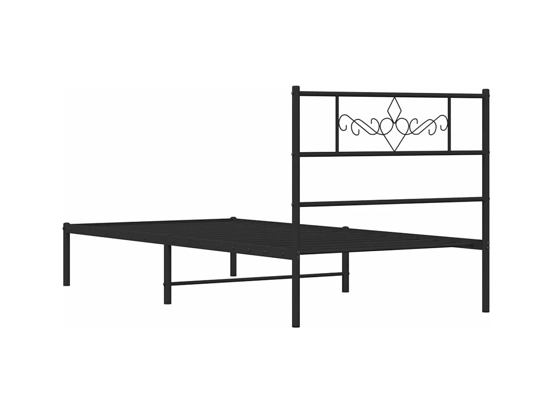 Cadre de lit métal avec tête de lit noir 75x190 cm