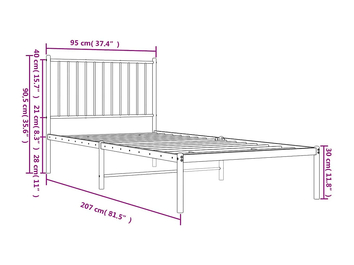Estructura de cama de metal con cabecero blanco 90x200 cm