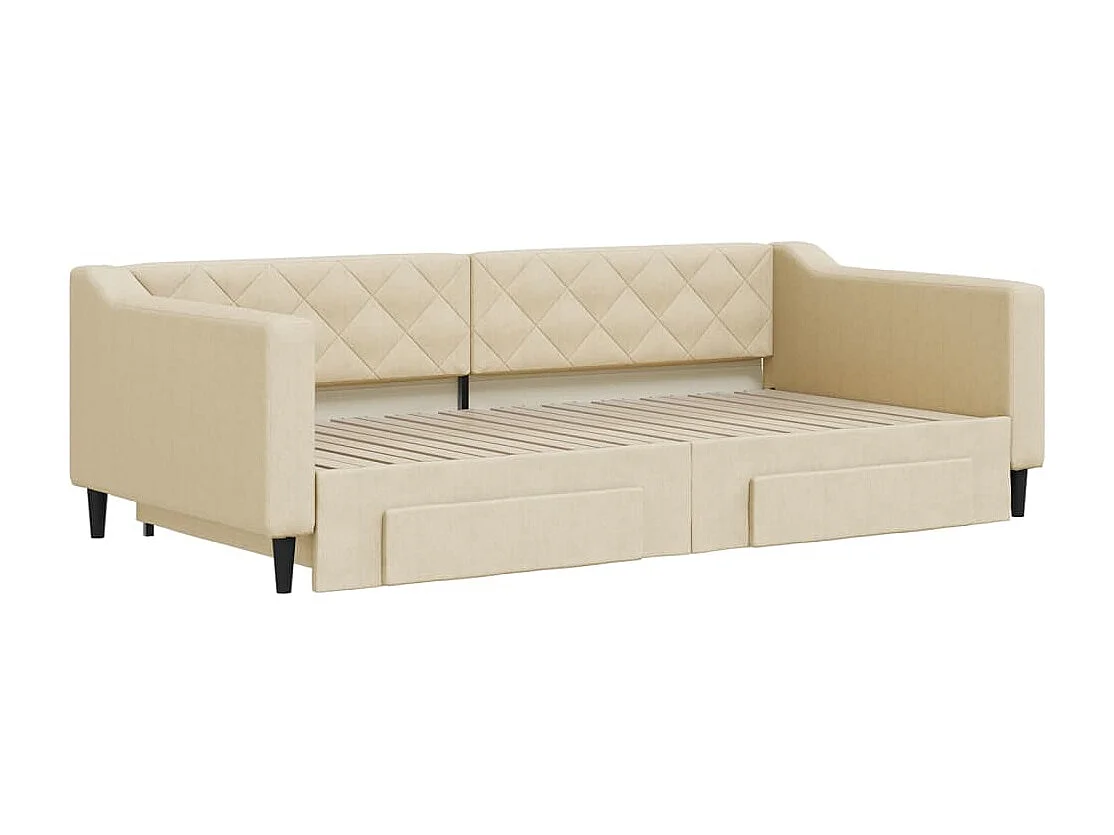 Lit de jour avec gigogne et tiroirs crème 100x200 cm tissu