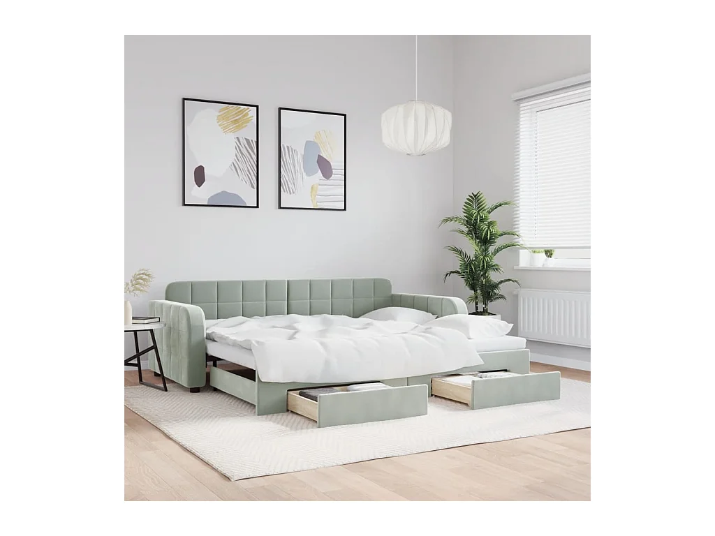 Sofá cama nido con cajones terciopelo gris claro 90x190 cm